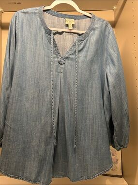 St John’s Bay Chambray lightweight long sleeve blouse XL Petite